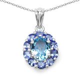 4.95 Carat Genuine Blue Topaz & Tanzanite .925 Sterling Silver Pendant