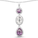 11.60 Carat Genuine Crystal Quartz & Amethyst .925 Sterling Silver Pendant