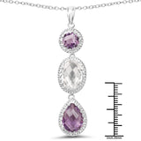 11.60 Carat Genuine Crystal Quartz & Amethyst .925 Sterling Silver Pendant