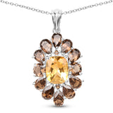 7.35 Carat Genuine Citrine & Smoky Quartz .925 Sterling Silver Pendant