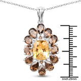 7.35 Carat Genuine Citrine & Smoky Quartz .925 Sterling Silver Pendant