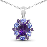 2.68 Carat Genuine Amethyst and Tanzanite .925 Sterling Silver Pendant