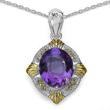 5.54 Carat Genuine Amethyst, Citrine & White Diamond .925 Sterling Silver Pendant