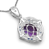 5.57 Carat Genuine Amethyst, Tanzanite & White Diamond .925 Sterling Silver Pendant