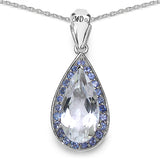 6.04 Carat Genuine Crystal Quartz, Tanzanite & White Diamond .925 Sterling Silver Pendant