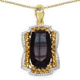 14K Yellow Gold Plate 7.61 Carat Genuine Smoky Quartz Citrine & White Diamond .925 Silver Pendant