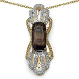 14K Yellow Gold Plated 3.73 Carat Genuine Smoky Quartz & White Diamond .925 Sterling Silver Pendant