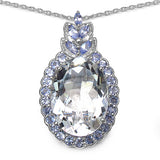 12.82 Carat Genuine Crystal Quartz, Tanzanite & White Diamond .925 Sterling Silver Pendant