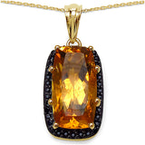 14K Yellow Gold Plated 7.22 Carat Genuine Citrine & Black Spinel .925 Sterling Silver Pendant