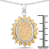 7.70 Carat Genuine Golden Drusy and Citrine .925 Sterling Silver Pendant
