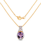 14K Yellow Gold Plated 4.11 Carat Genuine Amethyst & Tanzanite .925 Sterling Silver Pendant