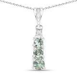 0.31 Carat Genuine Green Sapphire and White Diamond .925 Sterling Silver Pendant