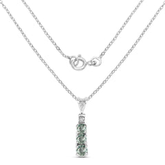 0.31 Carat Genuine Green Sapphire and White Diamond .925 Sterling Silver Pendant