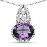 9.23 Carat Genuine Amethyst & White Topaz .925 Sterling Silver Pendant