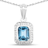 2.09 Carat Genuine London Blue Topaz and White Topaz .925 Sterling Silver Pendant