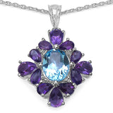 6.55 Carat Genuine Blue Topaz, Amethyst & White Topaz .925 Sterling Silver Pendant