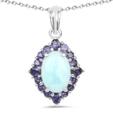 7.52 Carat Genuine Larimar and Iolite .925 Sterling Silver Pendant