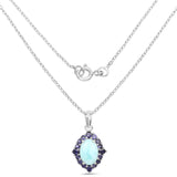 7.52 Carat Genuine Larimar and Iolite .925 Sterling Silver Pendant