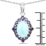 7.52 Carat Genuine Larimar and Iolite .925 Sterling Silver Pendant
