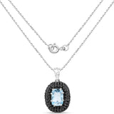 6.70 Carat Genuine Blue Topaz and Black Spinel .925 Sterling Silver Pendant