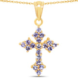 18K Yellow Gold Plated 1.33 Carat Genuine Tanzanite .925 Sterling Silver Pendant