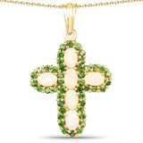 14K Yellow Gold Plate 3.11 Carat Genuine Ethiopian Opal & Chrome Diopside .925 Silver Pendant