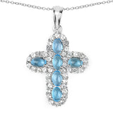 5.96 Carat Genuine Swiss Blue Topaz and White Topaz .925 Sterling Silver Pendant