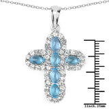 5.96 Carat Genuine Swiss Blue Topaz and White Topaz .925 Sterling Silver Pendant