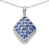 3.12 Carat Genuine Tanzanite & White Topaz .925 Sterling Silver Pendant