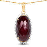 14K Yellow Gold Plated 19.07 Carat Dyed Ruby and White Topaz .925 Sterling Silver Pendant