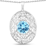9.68 Carat Genuine Swiss Blue Topaz .925 Sterling Silver Pendant