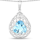 10.98 Carat Genuine Swiss Blue Topaz .925 Sterling Silver Pendant