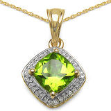 14K Yellow Gold Plated 2.31 Carat Genuine Peridot & White Topaz .925 Sterling Silver Pendant
