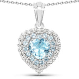 3.37 ct. Genuine Blue Topaz & White Topaz .925 Sterling Silver Pendant