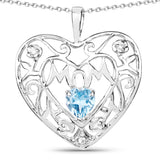 0.57 Carat Genuine Swiss Blue Topaz and White Topaz .925 Sterling Silver Pendant