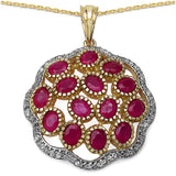 14K Yellow Gold Plated 4.00 Carat Genuine Ruby & White Topaz .925 Sterling Silver Pendant