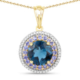 5.10 Carat Genuine London Blue Topaz, Tanzanite and White Topaz .925 Sterling Silver Pendant