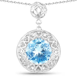 9.32 Carat Genuine Swiss Blue Topaz .925 Sterling Silver Pendant