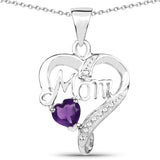 0.49 Carat Genuine Amethyst and White Topaz .925 Sterling Silver Pendant