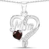 0.54 Carat Genuine Garnet and White Topaz .925 Sterling Silver Pendant