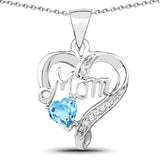 0.56 ct. Genuine Swiss Blue Topaz and White Topaz .925 Sterling Silver Pendant