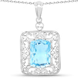 9.90 carat Genuine Swiss Blue Topaz .925 Sterling Silver Pendant