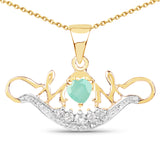 14K Yellow Gold Plated 0.62 Carat Genuine Emerald and White Topaz .925 Sterling Silver Pendant