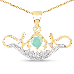 14K Yellow Gold Plated 0.62 Carat Genuine Emerald and White Topaz .925 Sterling Silver Pendant