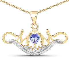 14K Yellow Gold Plated 0.62 Carat Genuine Tanzanite and White Topaz .925 Sterling Silver Pendant