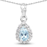 1.11 Carat Genuine Aquamarine and White Topaz .925 Sterling Silver Pendant