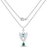 9.23 Carat Genuine Emerald and Swiss Blue Topaz .925 Sterling Silver Pendant