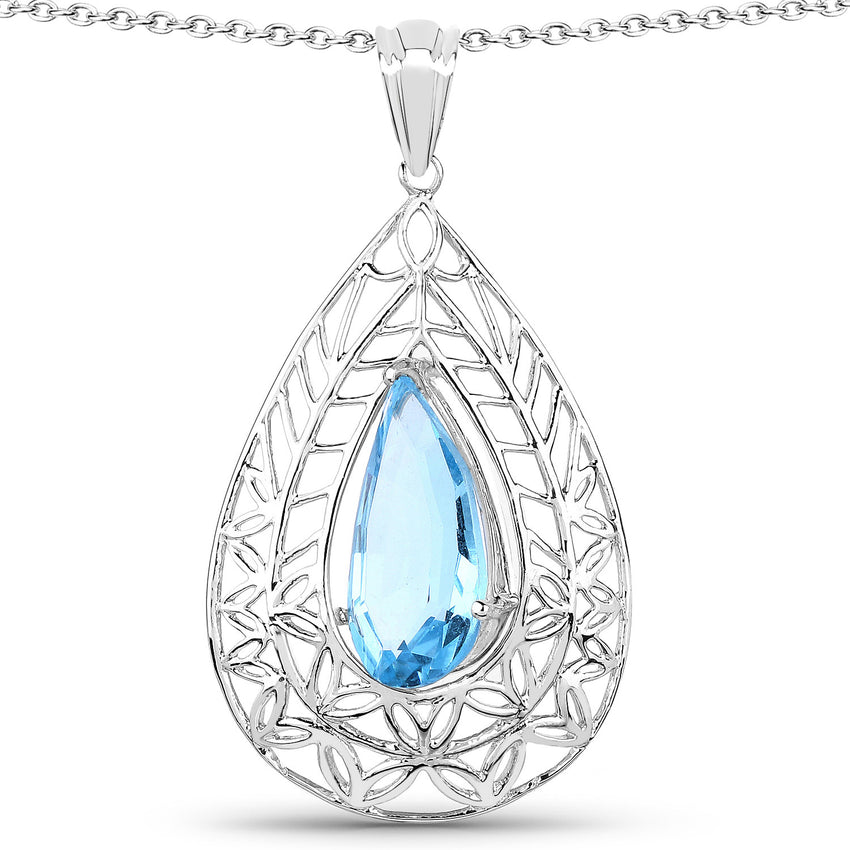 7.20 ct. Genuine Swiss Blue Topaz .925 Sterling Silver Pendant