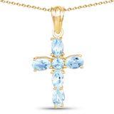 14K Yellow Gold Plated 2.87 Carat Genuine Blue Topaz .925 Sterling Silver Pendant