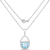 4.08 Carat Genuine Swiss Blue Topaz & White Topaz .925 Sterling Silver Pendant